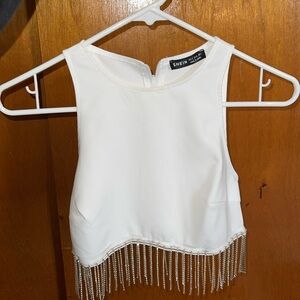 SHEIN bachelorette white bling zip up crop top size S EU 36 US 4